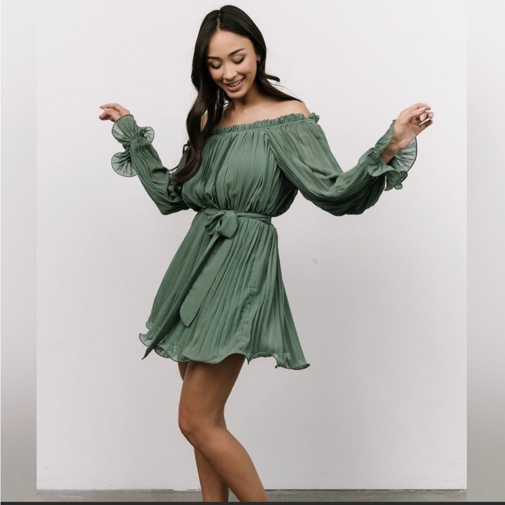Off Shoulder Pleated Mini Dress